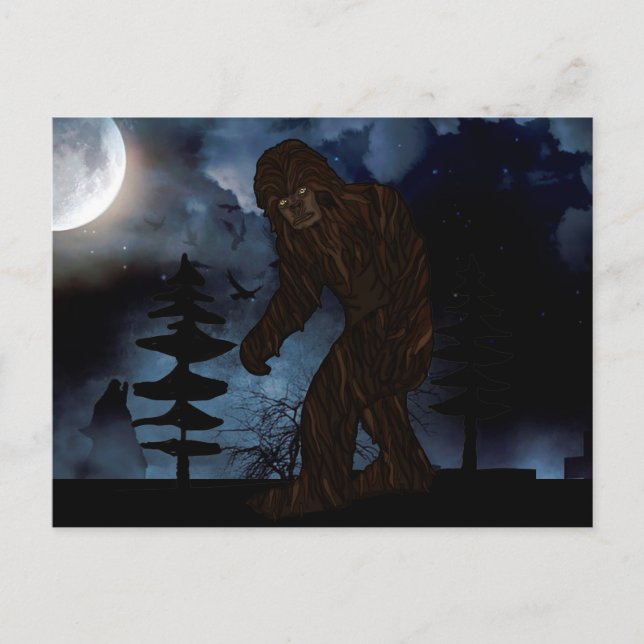 Big Foot oder Sasquatch Wolf Howling Vollmond Postkarte (Vorderseite)