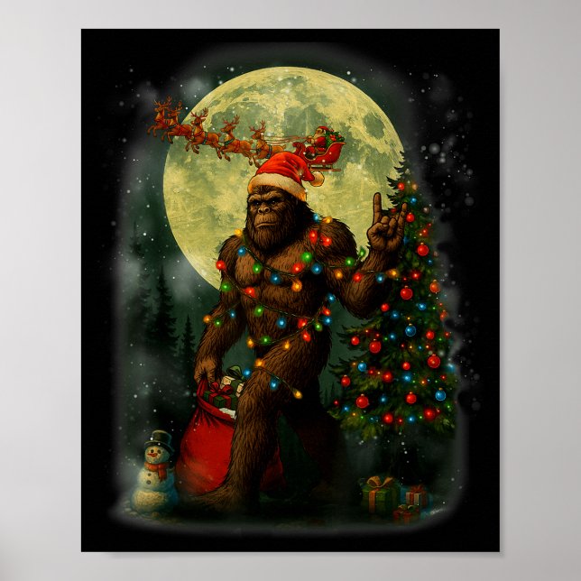 Big Foot Rock On Santa Snowman Christmas Tree Xmas Poster (Vorne)