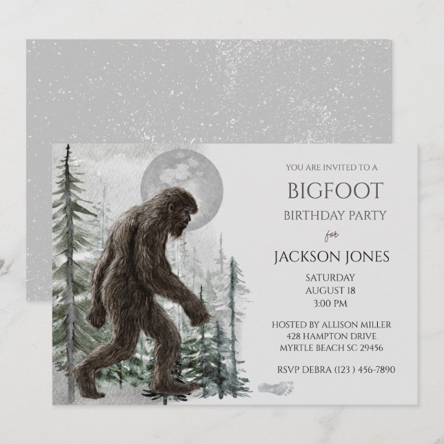 Big Foot/Sasquatch Geburtstagsparty Einladung (Vorne/Hinten)