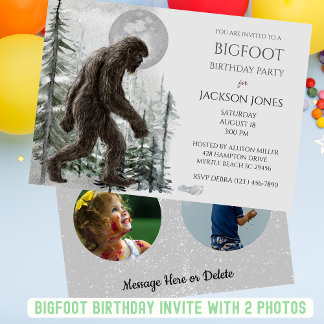 Big Foot/ Sasquatch Zwei Fotos Geburtstagsparty Einladung