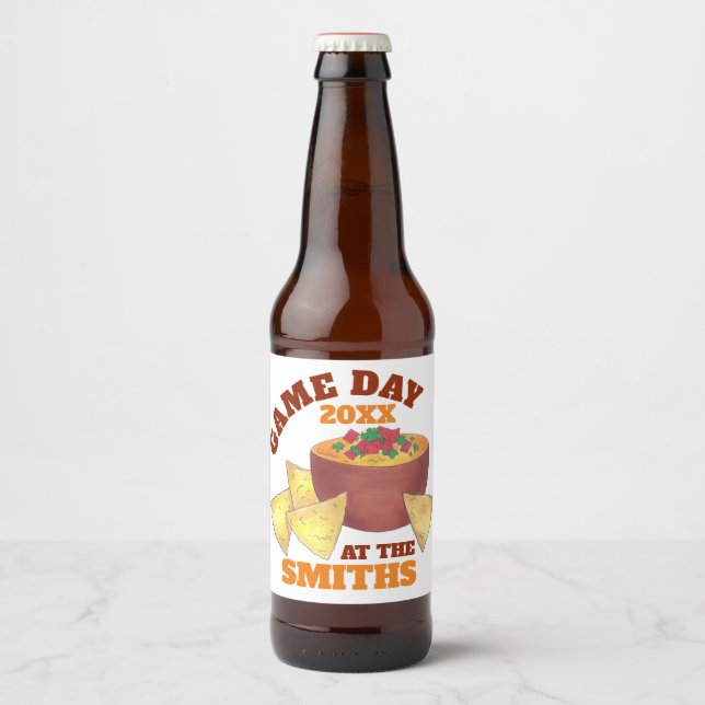 Big Football Game Tailgate Party Chips Käsedip Bierflaschenetikett (Vorderseite)