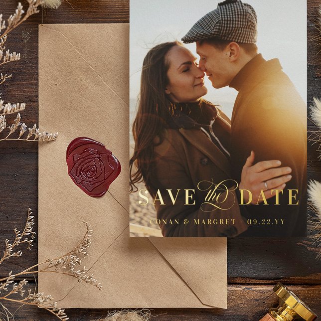 Big Foto Gold Foil Save the Date Foil Einladung (Von Creator hochgeladen)