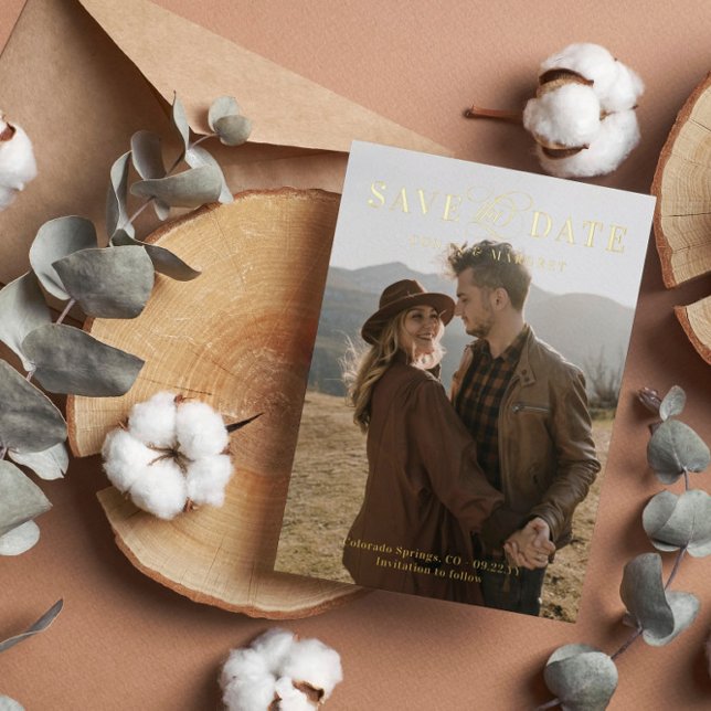 Big Foto Gold Foil Save the Date Folieneinladung (Von Creator hochgeladen)