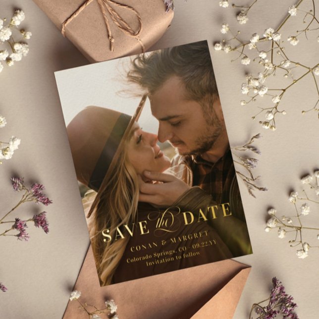 Big Foto Gold Foil Save the Date Folieneinladung (Von Creator hochgeladen)