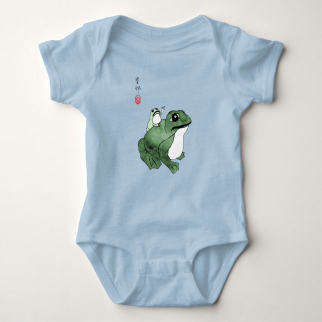 Big Frog Little Japanischer Frog Toad 19. Jahrhund Baby Strampler (Vorderseite)