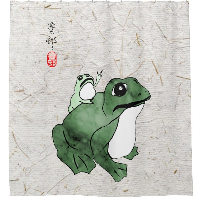 Big Frog Little Japanischer Frog Toad 19. Jahrhund Duschvorhang (Vorderseite)