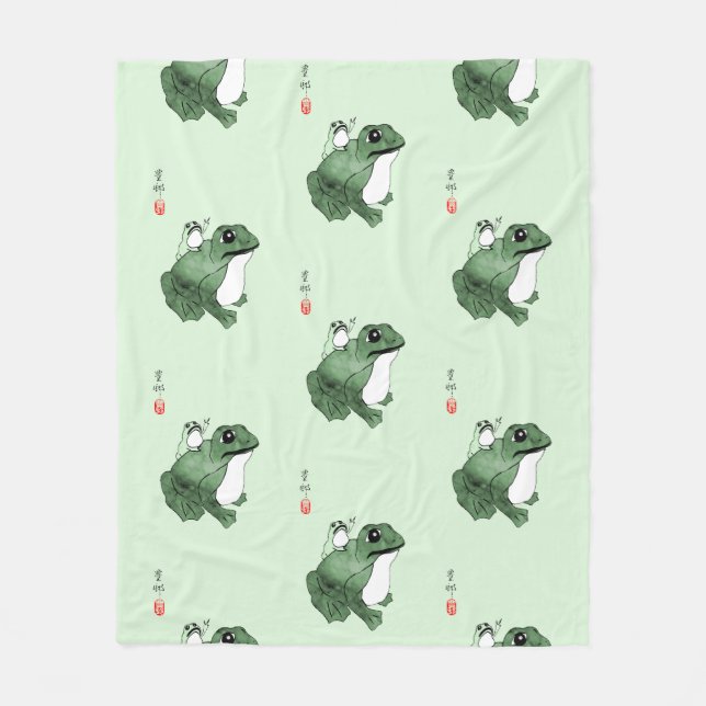 Big Frog Little Japanischer Frog Toad 19. Jahrhund Fleecedecke (Vorderseite)