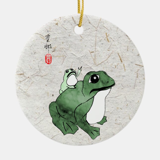 Big Frog Little Japanischer Frog Toad 19. Jahrhund Keramik Ornament (Vorne)