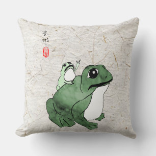 Big Frog Little Japanischer Frog Toad 19. Jahrhund Kissen