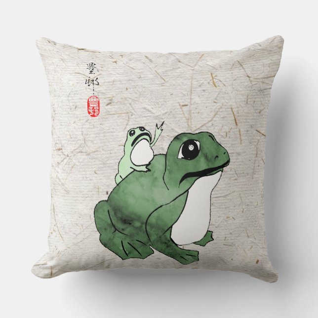 Big Frog Little Japanischer Frog Toad 19. Jahrhund Kissen (Vorderseite)