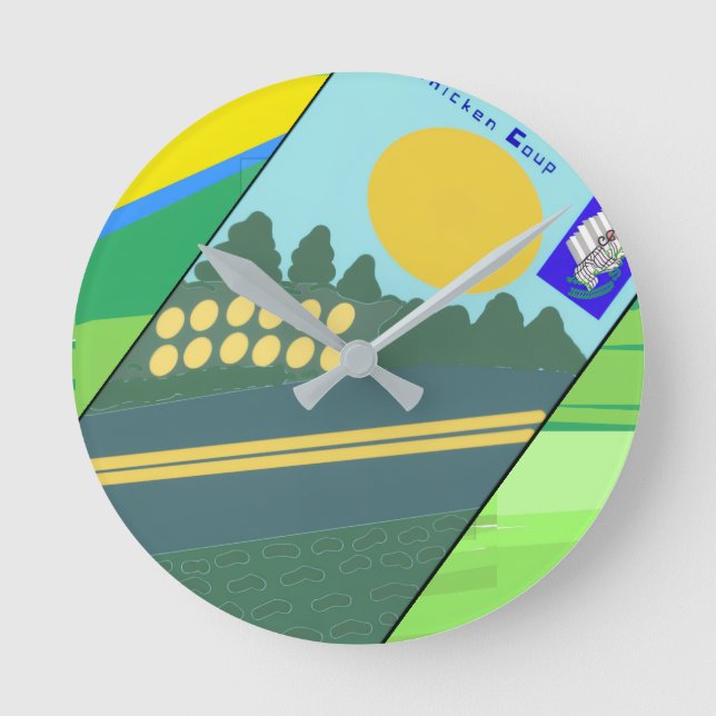 Big Funny Eggs Crossing the Road Runde Wanduhr (Vorderseite)