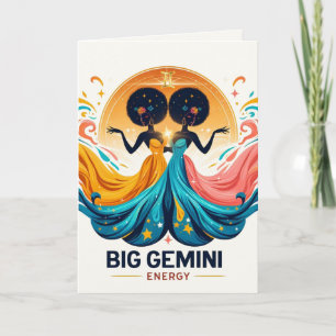 Big Gemini Energy Afro Goddess Zodiac Birthday Karte