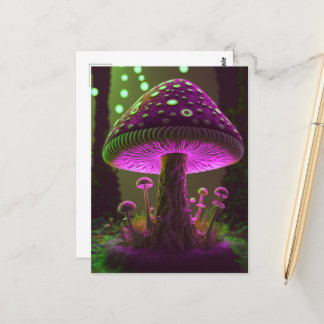 Big Glowy Mushroom - Green & Fuchsia Postkarte