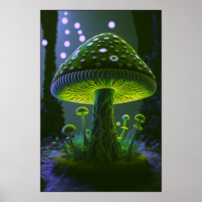 Big Glowy Mushroom - Green & Indigo Poster (Vorne)