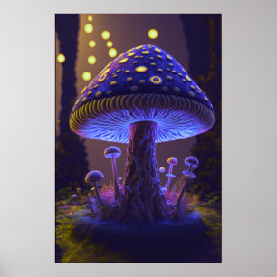 Big Glowy Mushroom - Indigo & Gelb Poster