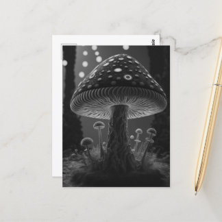 Big Glowy Mushroom - Schwarz & Weiß Postkarte