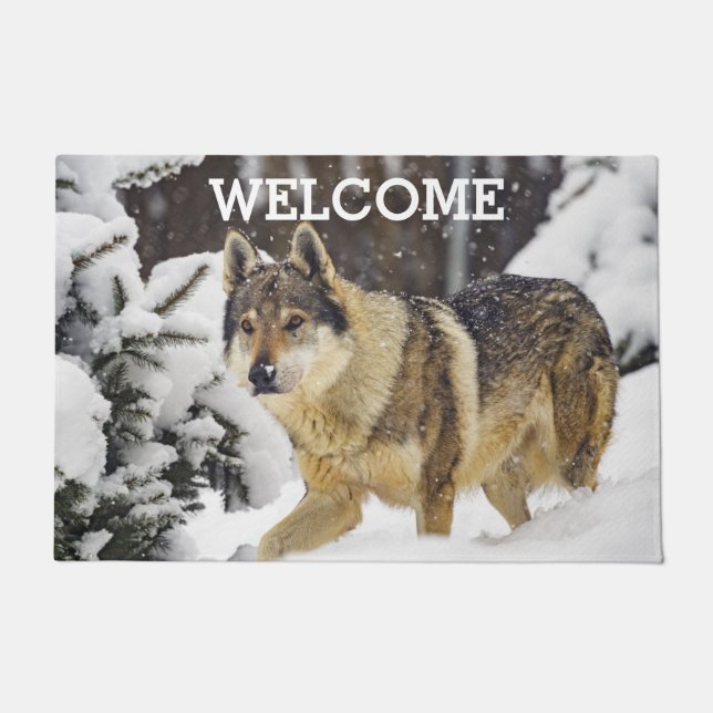 Big Gray Wild Wolf im Schnee Tiere Doormat Fußmatte (Vorderseite)
