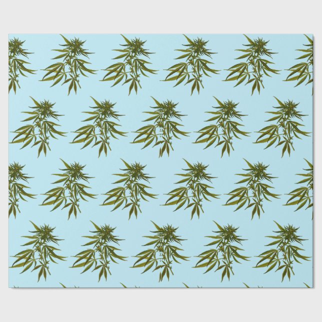 Big Green Buds auf Sky Blue Background Geschenkpapier (Saum)