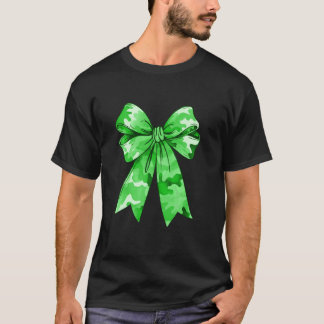 Big Green Camouflage Coquette Bow Camouflage Girl  T-Shirt