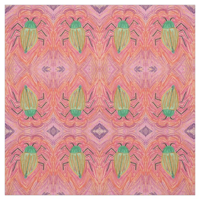 Big Green Käfer Bug on Red Strip Stoff (Muster)