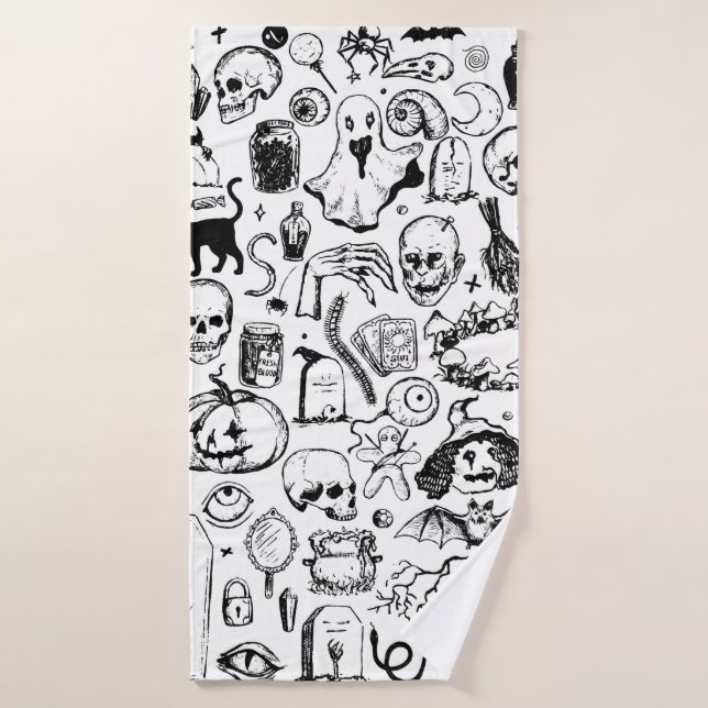 Big Halloween Doodles Kollektion. handgezogener Vi Badehandtuch (Badehandtuch)