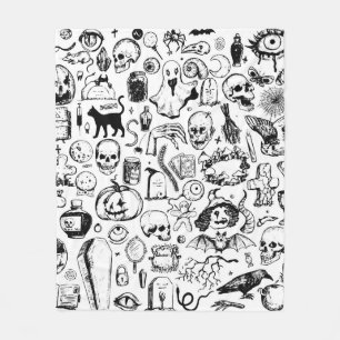 Big Halloween Doodles Kollektion. handgezogener Vi Fleecedecke