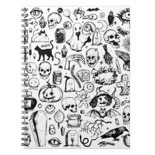 Big Halloween Doodles Kollektion. handgezogener Vi Notizblock