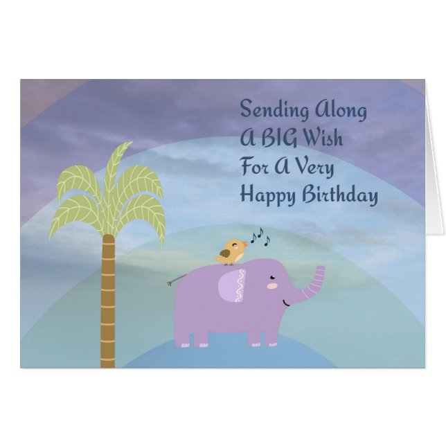 Big Happy Birthday Wish mit Elephant for Child (Vorderseite (Horizontal))