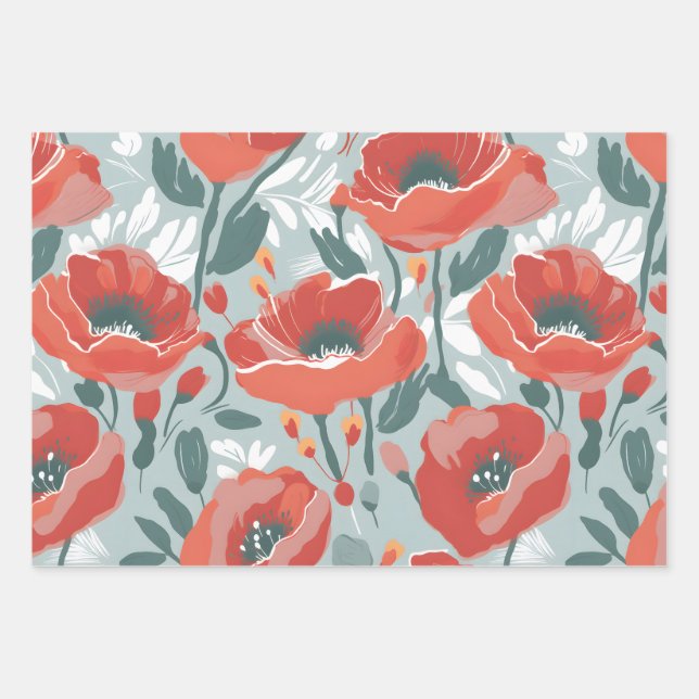 Big Happy Poppy Wrapping Paper Geschenkpapier Set (Vorderseite 3)