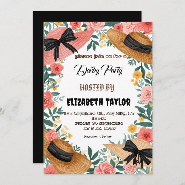 Big Hat Derby Party Invitation Einladung (Vorne/Hinten)