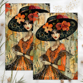 BIG HAT FASHION MÄDCHEN DECOUPAGE SEIDENPAPIER