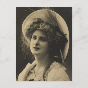 Big Hat Girl - Vintages Foto Postkarte