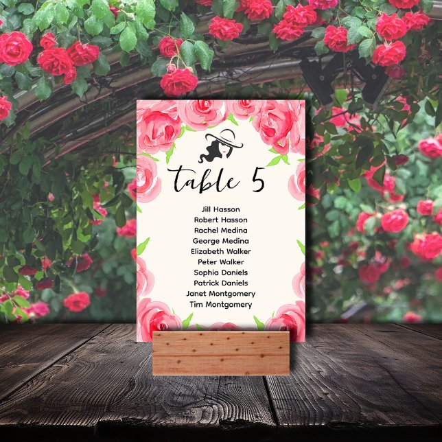 Big Hat Lady und Rose Derby Party Tischnummer (Big Hat Lady and Roses Derby Party Table Number Cards also feature the name of your guests.)