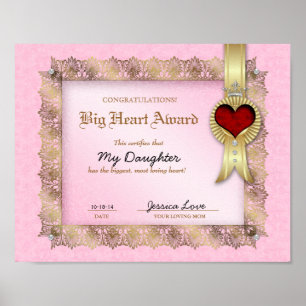 Big Heart Award Liebe Zertifikat Poster