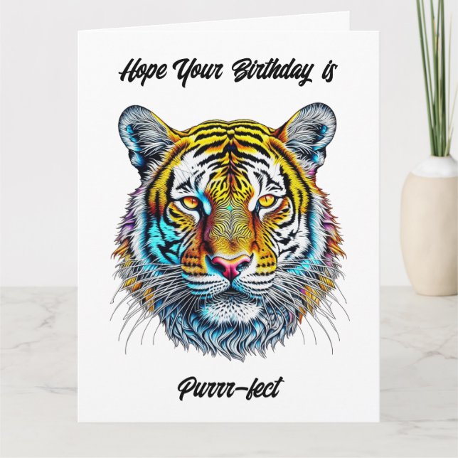 Big Hope Your Birthday ist Purr-fect! Tiger Themed Karte (Vorderseite)