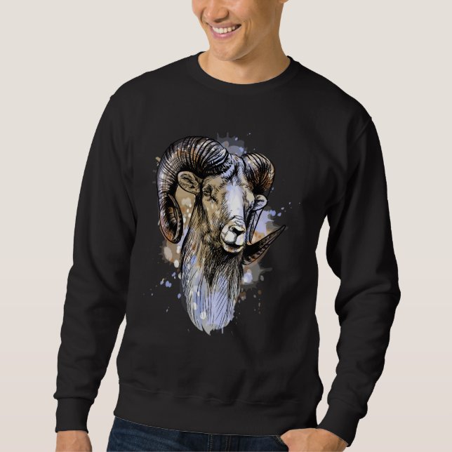 Big Horn Sheep Ram Head Horn Artistic Animal Hunte Sweatshirt (Vorderseite)