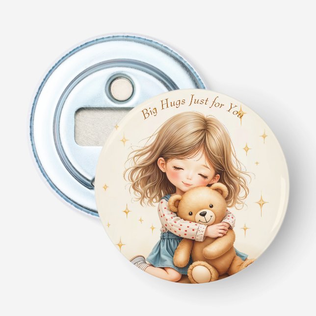 Big Hugs Niedliche Girl Hugging Teddy Bären-Blatt Flaschenöffner (Vorderseite)