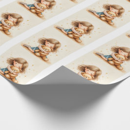 Big Hugs - Niedlicher Girl Hugging Teddy Bär Geschenkpapier