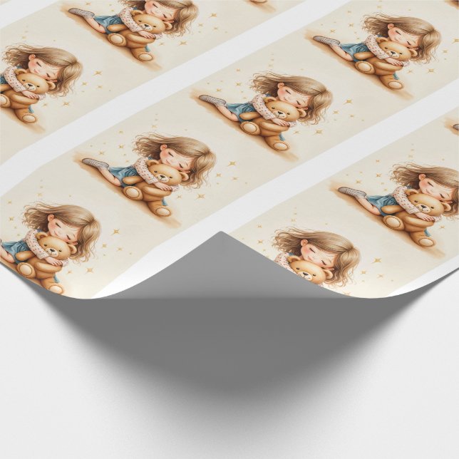 Big Hugs - Niedlicher Girl Hugging Teddy Bär Geschenkpapier (Ecke)