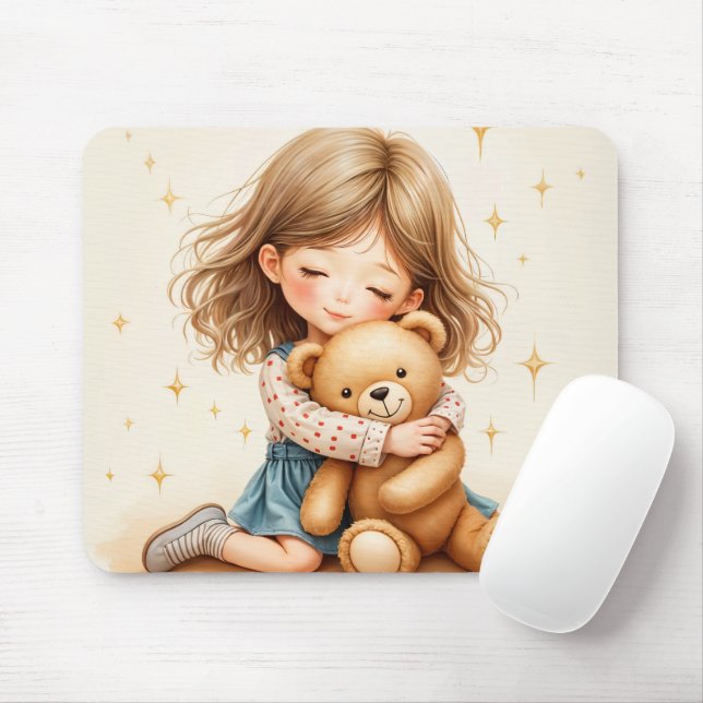 Big Hugs - Niedlicher Girl Hugging Teddy Bär Mousepad (Mit Mouse)