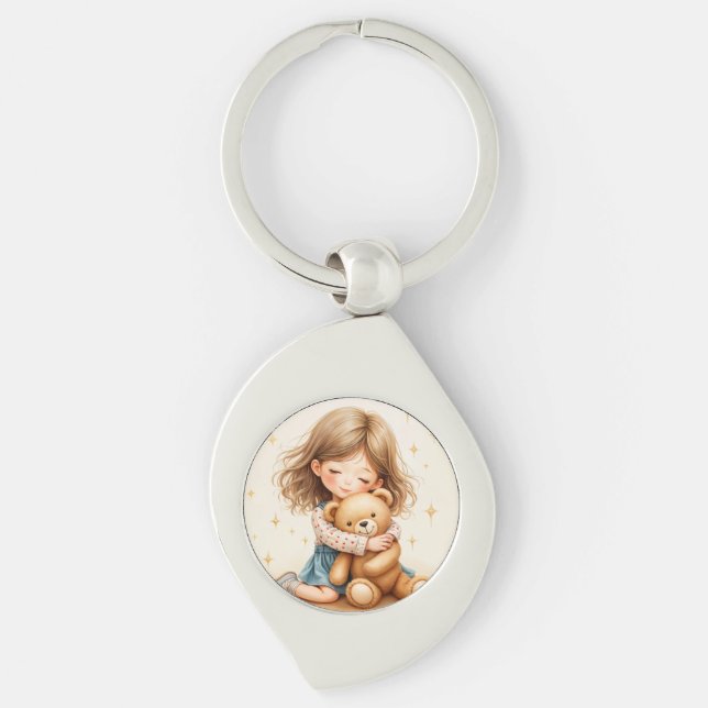 Big Hugs - Niedlicher Girl Hugging Teddy Bär Schlüsselanhänger (Vorderseite)