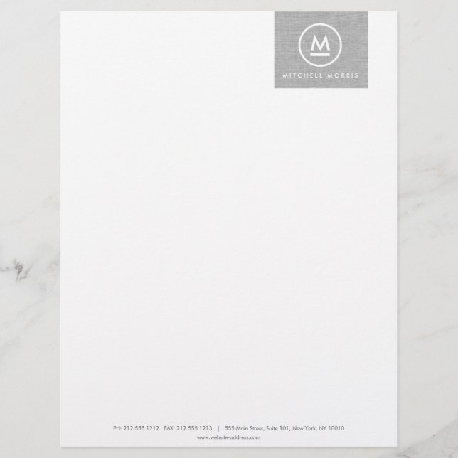Big Initial Monogram on Gray Linen II Letterhead Briefbogen (Vorderseite)