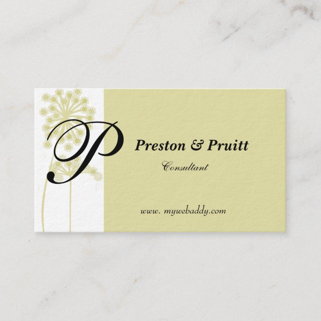 Big Initials Sage Wildblume Floral Mit Monogramm Visitenkarte (Vorderseite)