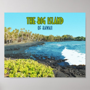 Big Island Hawaii Punalu'u Beach Vintage Poster