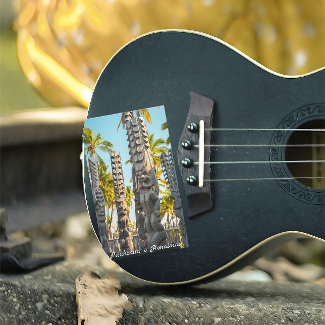 Big Island Hawaii Pu'uhonua o Honaunau Palms Tiki Rechteckiger Aufkleber (Hawaiian tiki photo sticker)