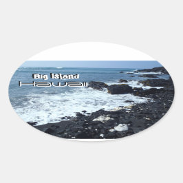 Big Island Hawaii Strandaufkleber mit schwarzem Sa Ovaler Aufkleber