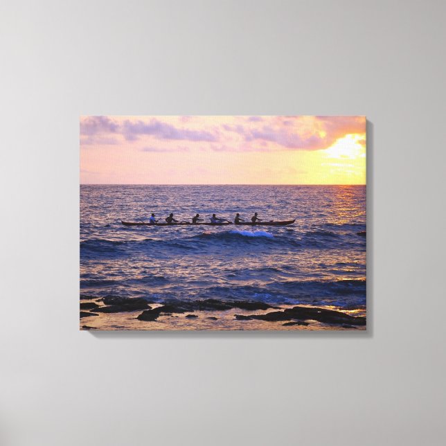 Big Island Hawaiian Outrigger Kanu bei Sunset Leinwanddruck (Vorderseite)