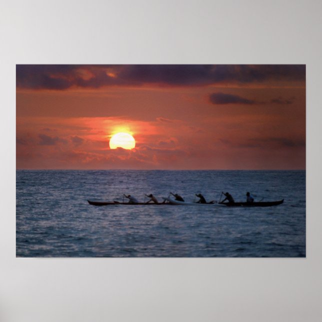 Big Island Outrigger Kanu bei Sunset Poster (Vorne)