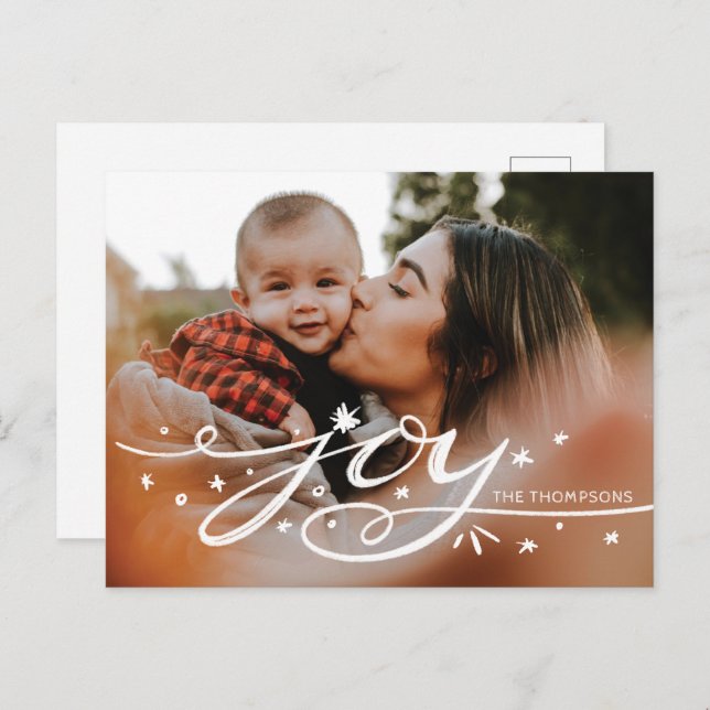 Big Joy Hand Letters Foto Holiday Postcard Postkarte (Vorne/Hinten)