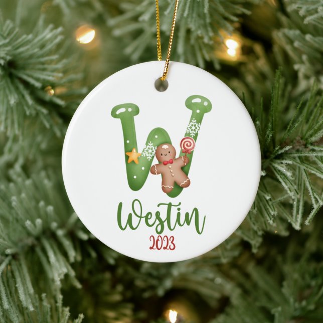 Big Letter, Name und Datum Personalisiert Keramik Ornament (Baum)